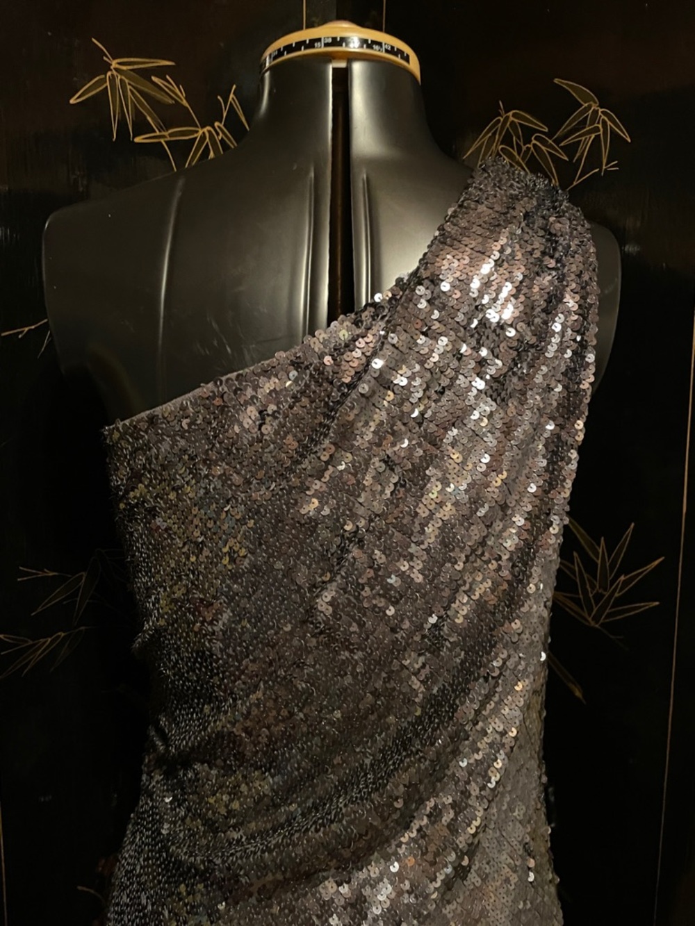 NWT ABS One-Shoulder Sequin Dress in Charcoal - Picture 4 of 6